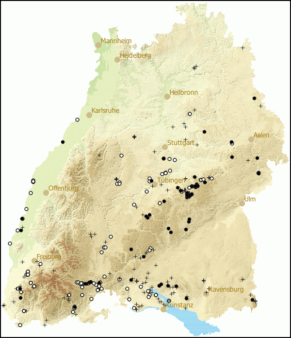 Verbreitung Clausilia cruciata  in Baden-Wuerttemberg