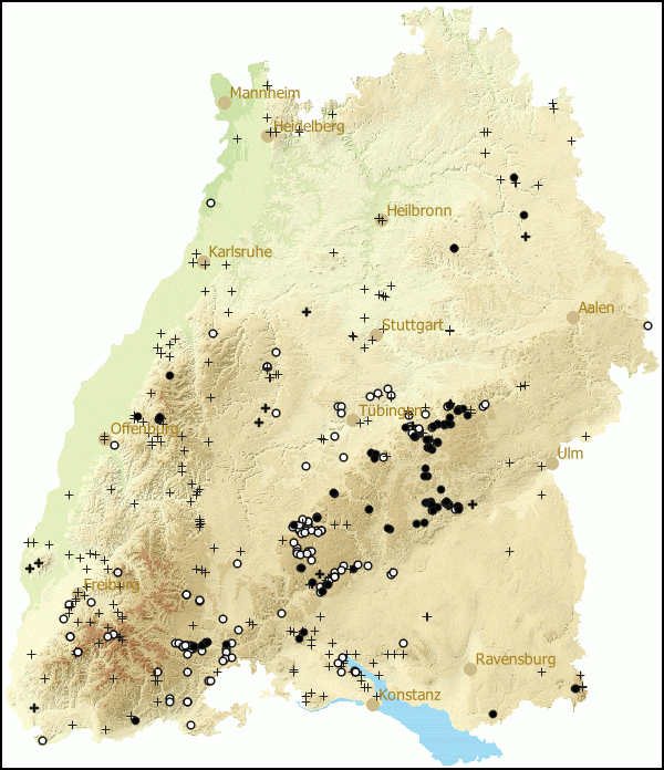 Verbreitung Clausilia dubia  in Baden-Wuerttemberg