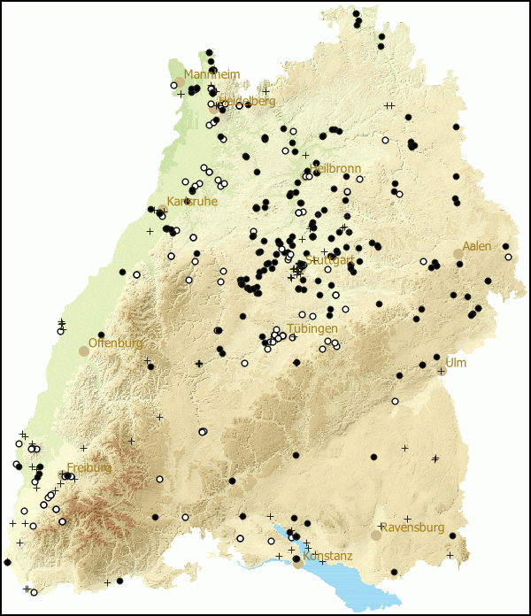 Verbreitung Oxychilus draparnaudi in Baden-Wuerttemberg