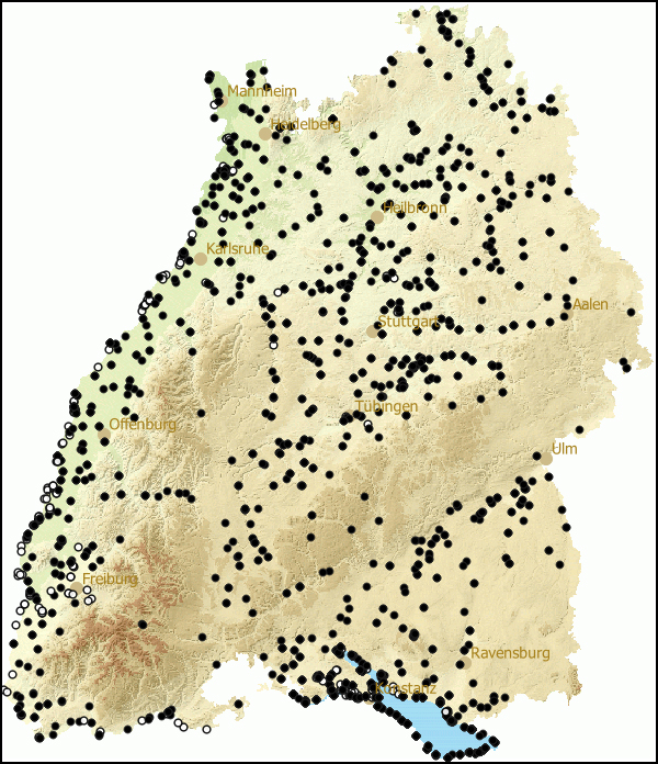 Verbreitung Potamopyrgus antipodarum in Baden-Wuerttemberg