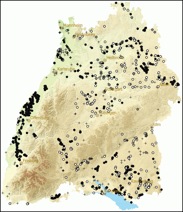 Verbreitung Unio crassus in Baden-Wuerttemberg